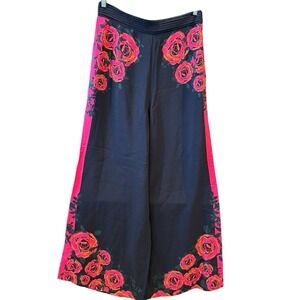 Marc Cain Worchester Black Vibrant Floral High Rise Wide Leg Dress Pant Woman 33